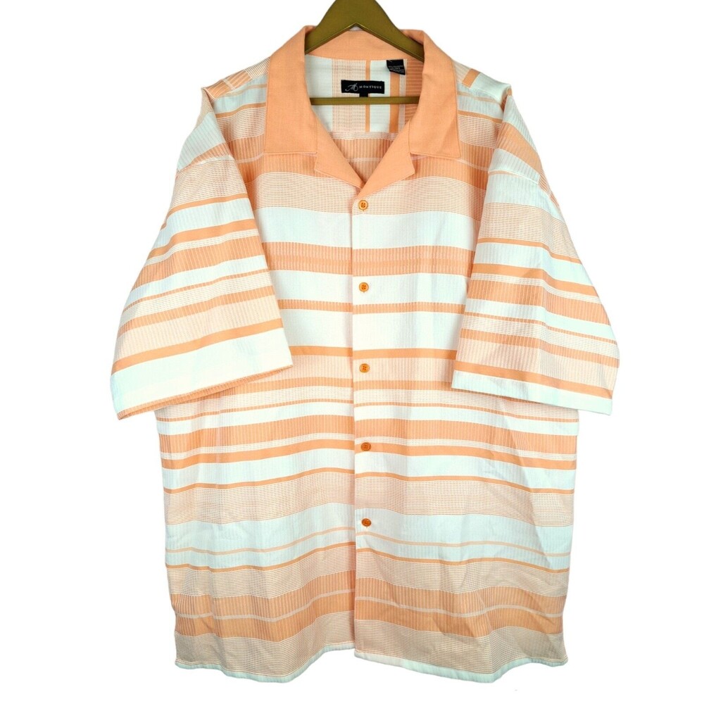 Montique Men Lightweight Shirt Orange White Striped Button Up Short Sleeve 3XL